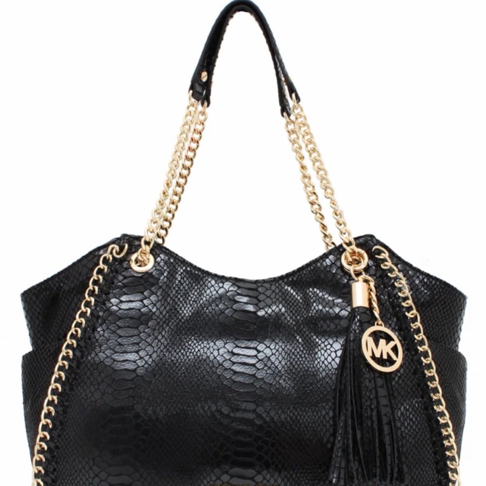 Michael Kors Black Snake-Embossed Tote Bag